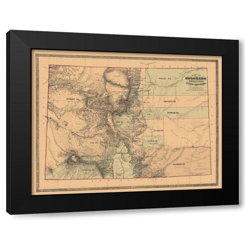 Colorado with the Central Gold Region - Monk 1862 Black Modern Wood Framed Art Print by Monk