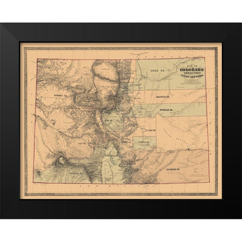 Colorado with the Central Gold Region - Monk 1862 Black Modern Wood Framed Art Print by Monk