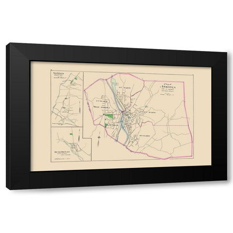 Ansonia Connecticut - Hurd 1893 Black Modern Wood Framed Art Print by Hurd