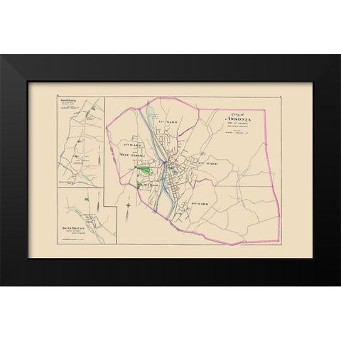 Ansonia Connecticut - Hurd 1893 Black Modern Wood Framed Art Print by Hurd