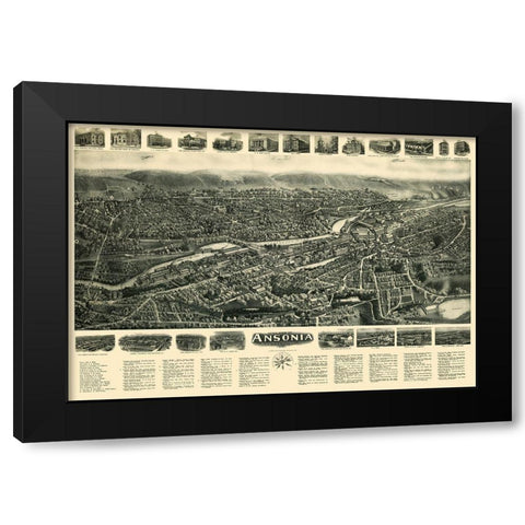 Ansonia Connecticut - Bailey 1921  Black Modern Wood Framed Art Print by Bailey