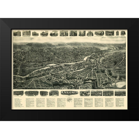 Ansonia Connecticut - Bailey 1921  Black Modern Wood Framed Art Print by Bailey