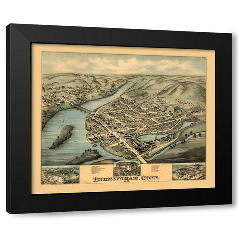 Birmingham Connecticut - Bailey 1876  Black Modern Wood Framed Art Print with Double Matting by Bailey