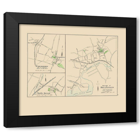Branford Connecticut - Hurd 1893 Black Modern Wood Framed Art Print by Hurd