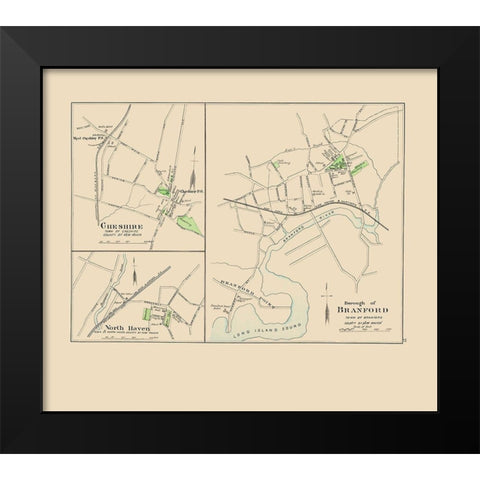 Branford Connecticut - Hurd 1893 Black Modern Wood Framed Art Print by Hurd