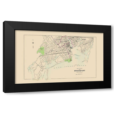 Bridgeport Connecticut Sothth Part - Hurd 1893 Black Modern Wood Framed Art Print with Double Matting by Hurd