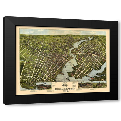 Bridgeport Connecticut - Bailey 1875  Black Modern Wood Framed Art Print by Bailey