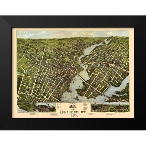 Bridgeport Connecticut - Bailey 1875  Black Modern Wood Framed Art Print by Bailey