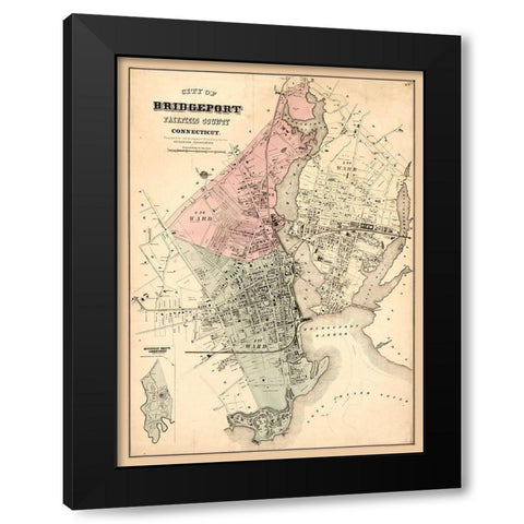 Bridgeport Connecticut -1877 Black Modern Wood Framed Art Print with Double Matting by Unknown