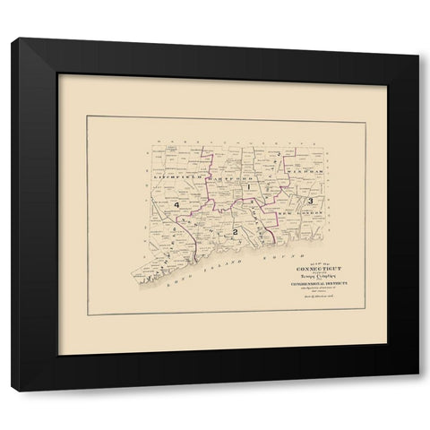 Connecticut - Hurd 1893 Black Modern Wood Framed Art Print by Hurd