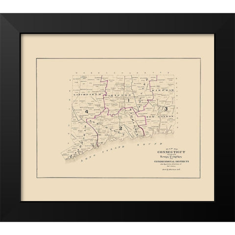 Connecticut - Hurd 1893 Black Modern Wood Framed Art Print by Hurd