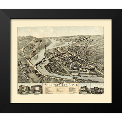 Collinsville Connecticut - Bailey 1878  Black Modern Wood Framed Art Print by Bailey
