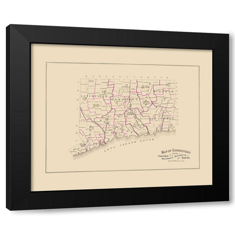 Connecticut - Hurd 1893 Black Modern Wood Framed Art Print with Double Matting by Hurd