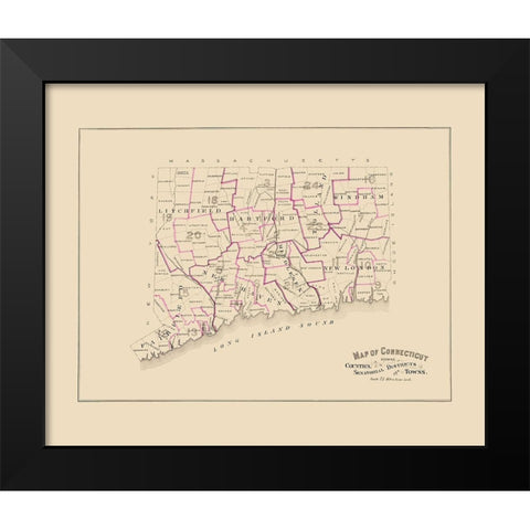 Connecticut - Hurd 1893 Black Modern Wood Framed Art Print by Hurd