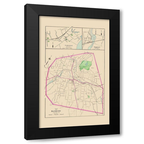Danbury, Fairfield, Saugatuck Connecticut 1893 Black Modern Wood Framed Art Print by Hurd