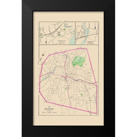 Danbury, Fairfield, Saugatuck Connecticut 1893 Black Modern Wood Framed Art Print by Hurd
