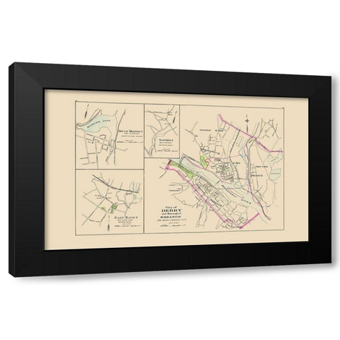 Derby City, Shelton Connecticut - Hurd 1893 Black Modern Wood Framed Art Print with Double Matting by Hurd