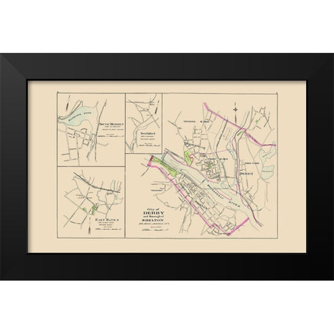 Derby City, Shelton Connecticut - Hurd 1893 Black Modern Wood Framed Art Print by Hurd