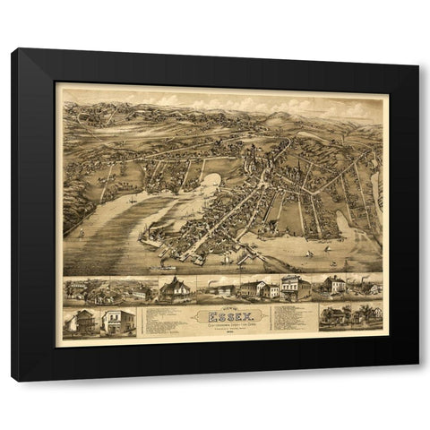 Essex Connecticut - Bailey 1881  Black Modern Wood Framed Art Print by Bailey