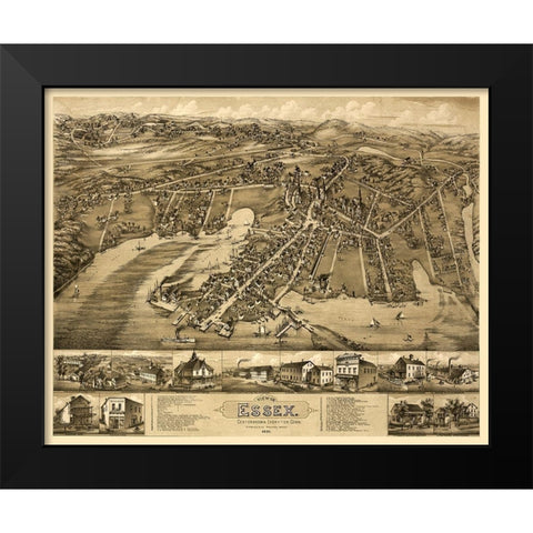 Essex Connecticut - Bailey 1881  Black Modern Wood Framed Art Print by Bailey