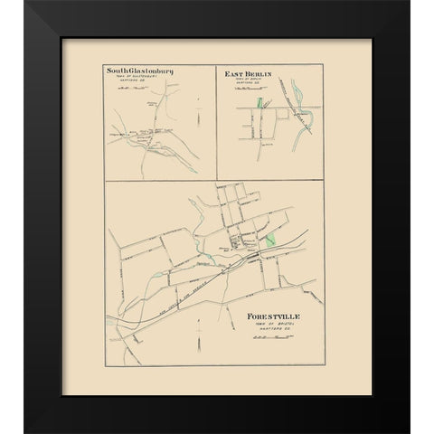 Forestville, Glastonbury, Berlin Connecticut 1893 Black Modern Wood Framed Art Print by Hurd