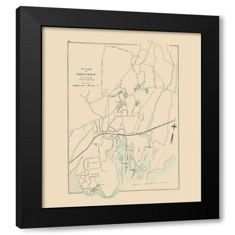 Greenwich Connecticut - Hurd 1893 Black Modern Wood Framed Art Print with Double Matting by Hurd