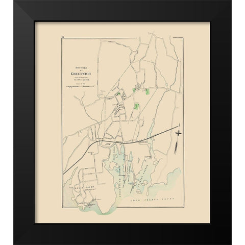 Greenwich Connecticut - Hurd 1893 Black Modern Wood Framed Art Print by Hurd