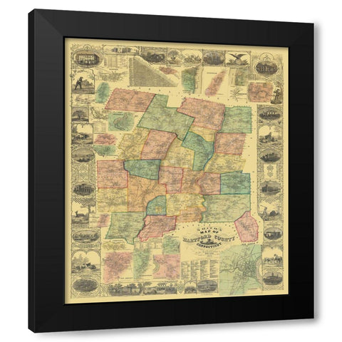 Hartford Connecticut Landowner - Woodford 1855 Black Modern Wood Framed Art Print by Woodford