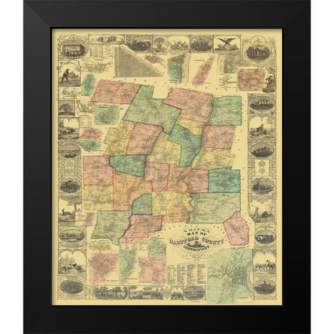 Hartford Connecticut Landowner - Woodford 1855 Black Modern Wood Framed Art Print by Woodford