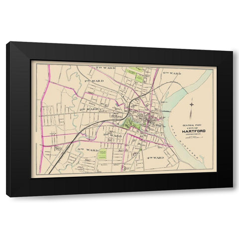 Hartford Connecticut Central Part - Hurd 1893 Black Modern Wood Framed Art Print by Hurd