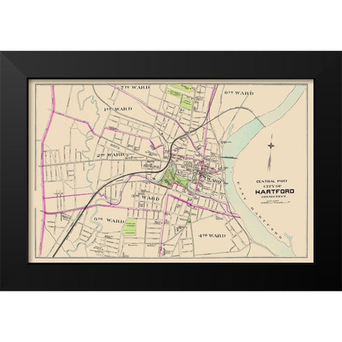 Hartford Connecticut Central Part - Hurd 1893 Black Modern Wood Framed Art Print by Hurd