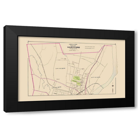 Hartford Connecticut North Part - Hurd 1893 Black Modern Wood Framed Art Print by Hurd