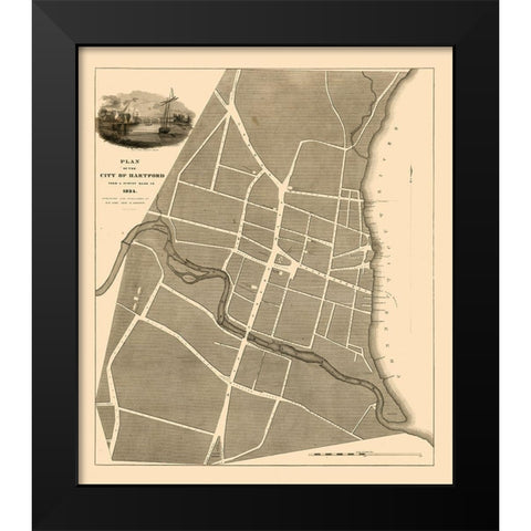 Hartford Connecticut - St John 1824  Black Modern Wood Framed Art Print by St John