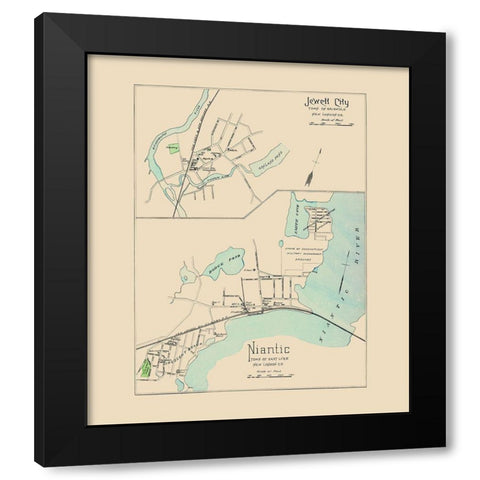 Jewett City, Niantic Connecticut - Hurd 1893 Black Modern Wood Framed Art Print with Double Matting by Hurd