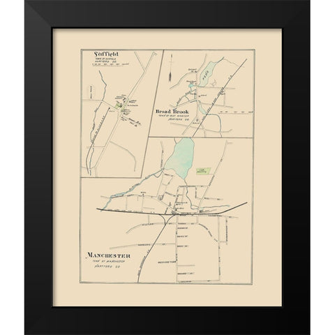 Manchester Connecticut - Hurd 1893 Black Modern Wood Framed Art Print by Hurd