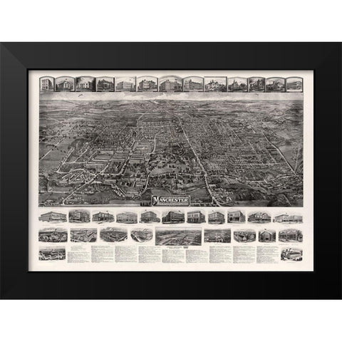 Manchester Connecticut - Bailey 1914  Black Modern Wood Framed Art Print by Bailey