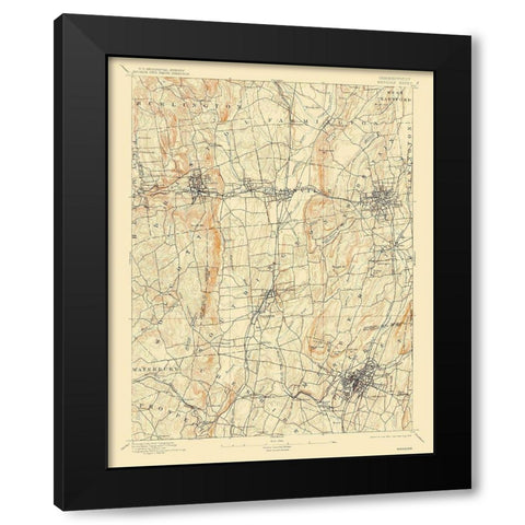 Meridan Connecticut Sheet - USGS 1893 Black Modern Wood Framed Art Print with Double Matting by USGS