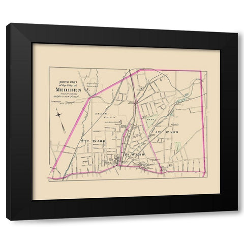 Meriden Connecticut North Part - Hurd 1893 Black Modern Wood Framed Art Print with Double Matting by Hurd