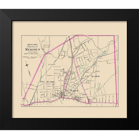 Meriden Connecticut North Part - Hurd 1893 Black Modern Wood Framed Art Print by Hurd