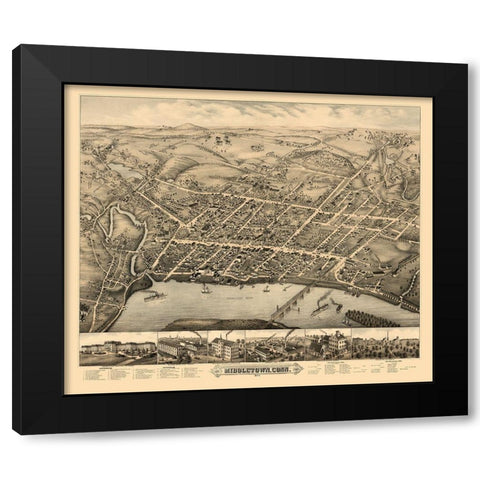 Middletown Connecticut - Bailey 1877  Black Modern Wood Framed Art Print by Bailey