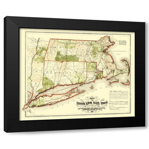 Shoreline Railroad Route - Walling 1860 Black Modern Wood Framed Art Print by Walling
