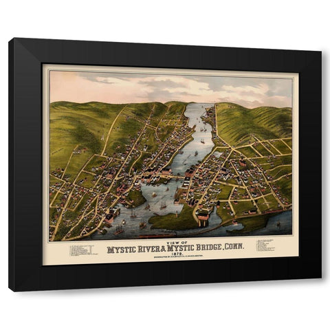 Mystic River Mystic Bridge Connecticut Black Modern Wood Framed Art Print by Bailey