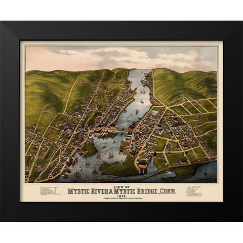Mystic River Mystic Bridge Connecticut Black Modern Wood Framed Art Print by Bailey
