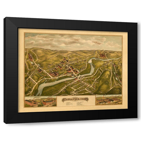 Naugatuck Connecticut - Bailey 1877  Black Modern Wood Framed Art Print with Double Matting by Bailey