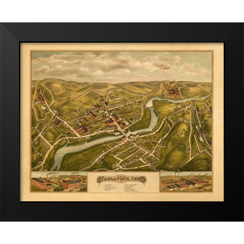 Naugatuck Connecticut - Bailey 1877  Black Modern Wood Framed Art Print by Bailey