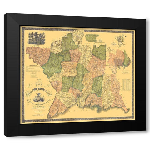 New Haven Connecticut Landowner - Whiteford 1852 Black Modern Wood Framed Art Print with Double Matting by Whiteford
