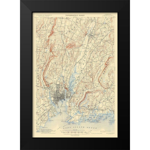 New Haven Connecticut Quad - USGS 1892 Black Modern Wood Framed Art Print by USGS