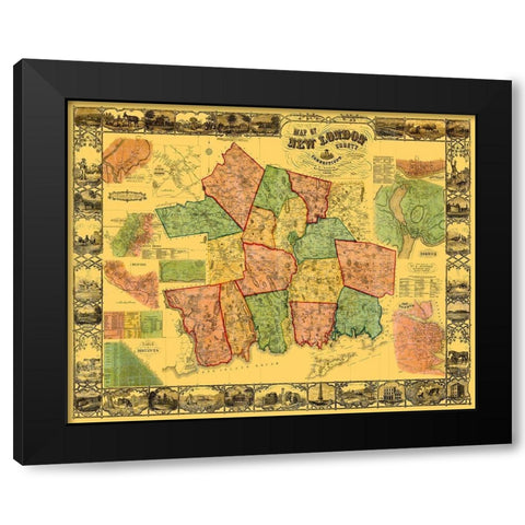 New London Connecticut Landowner - Baker 1854 Black Modern Wood Framed Art Print with Double Matting by Baker