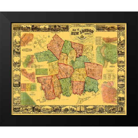 New London Connecticut Landowner - Baker 1854 Black Modern Wood Framed Art Print by Baker