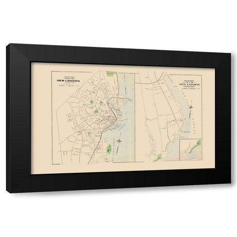 New London Connecticut North and South Part Black Modern Wood Framed Art Print with Double Matting by Hurd